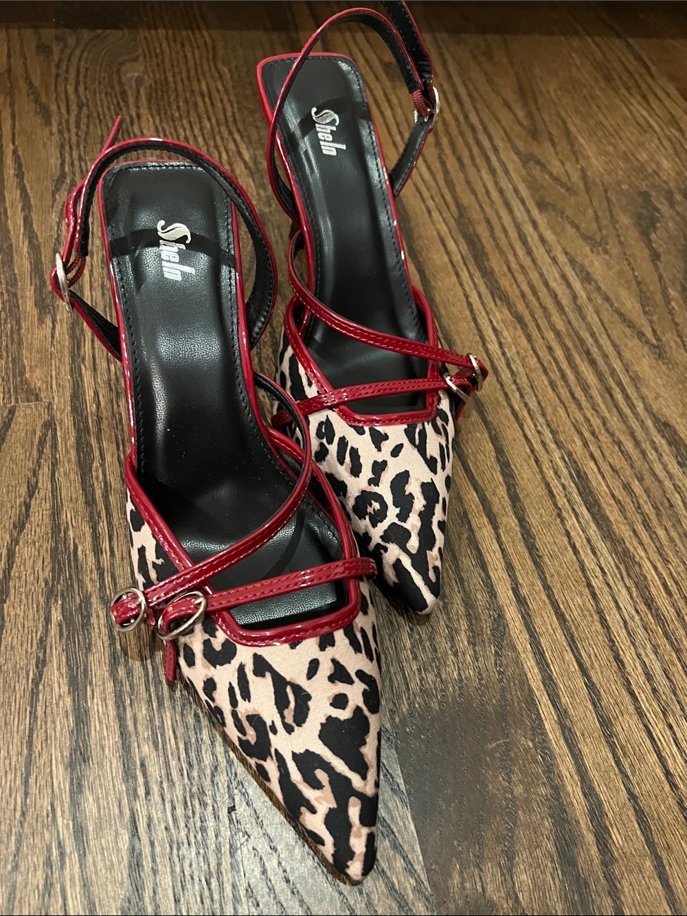 Leopard Print Slingback Heels with Red Accents - Picture 3 of 9